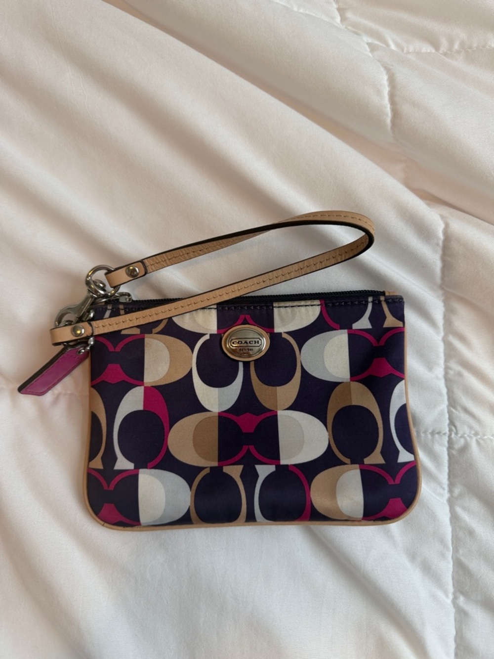 Coach Navy Pink Tan Signature Wristlet